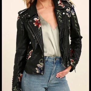 BlankNYC floral embroidered studded grommet moto vegan leather jacket XS